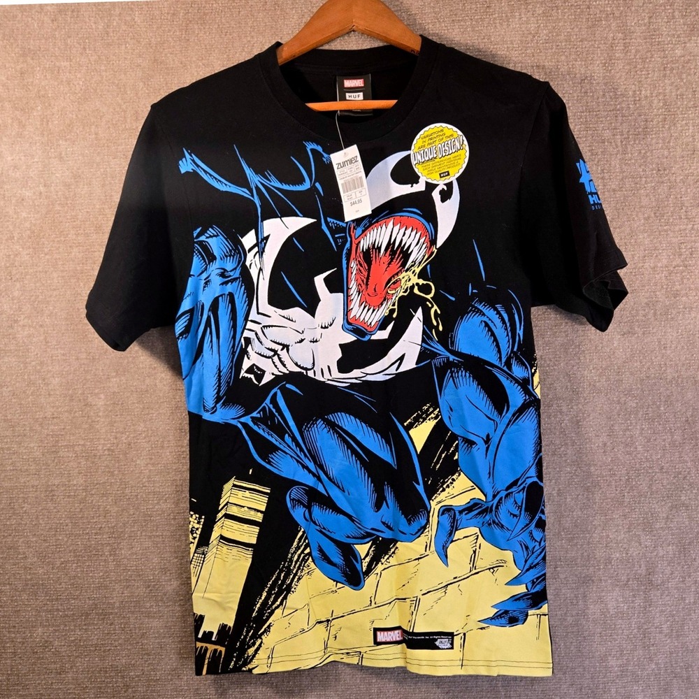 HUF x Marvel Venom All Over‎ Print Black Shirt Mens Small New With Tags